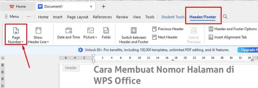 Setting Cara membuat nomor halaman di wps office