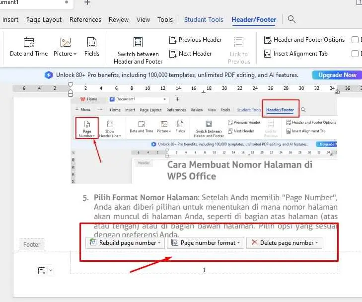 Setting Cara membuat nomor halaman di wps office