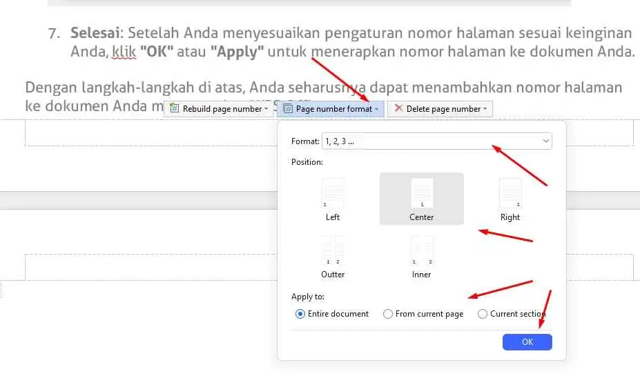 Setting Cara membuat nomor halaman di wps office